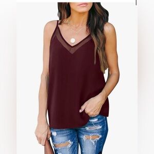 GOORY Womens Mesh V Neck Spaghetti Strap Tank Tops